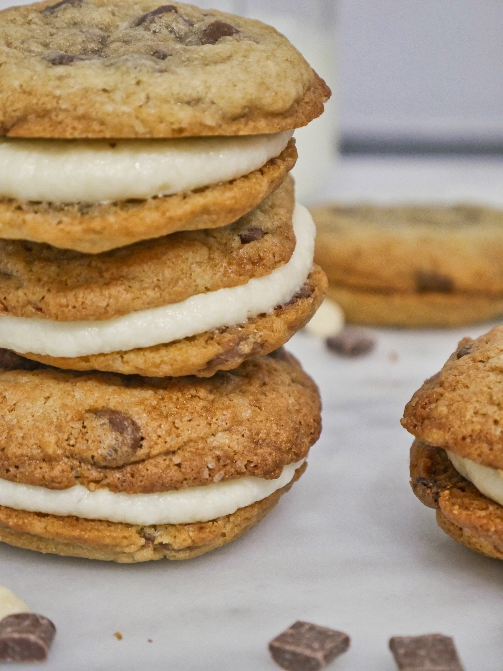 Chocolate Chip Cookie Sandwiches with Vanilla Frosting No Fuss Kitchen